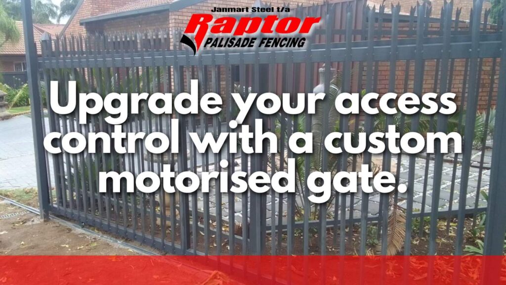 Custom motorised palisade gate installed at a residential entrance - Raptor Palisade Fencing