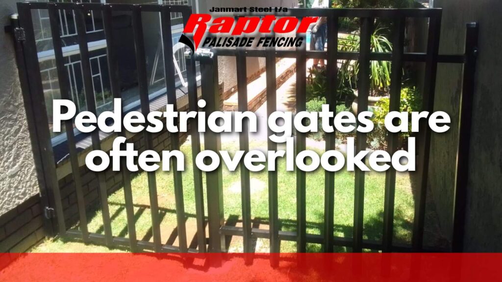 Custom steel pedestrian gate installed at a residential side entrance - Raptor Palisade Fencing